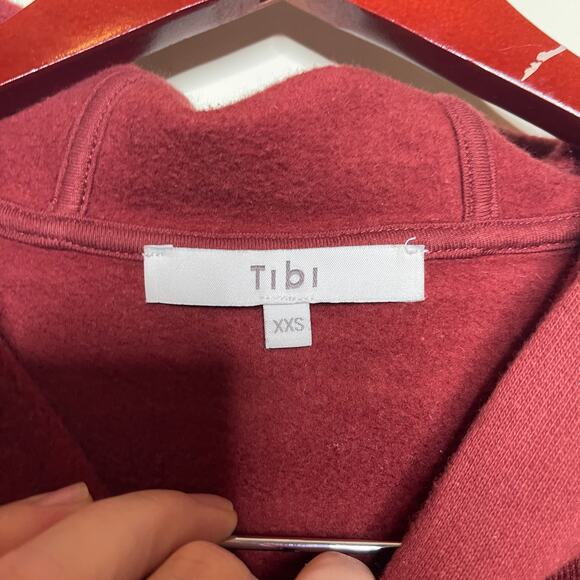 Tibi Two-Tone Burgundy Pink Cotton-Jersey Sculpted Hooded Sweatshirt XXS - Picture 4 of 5